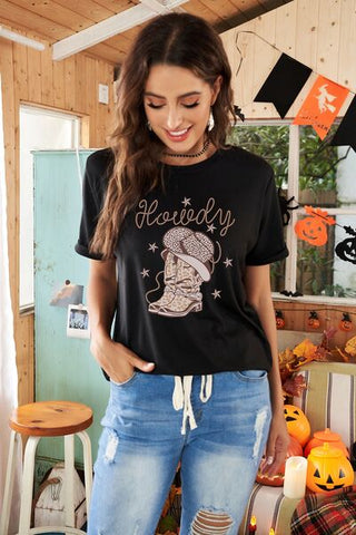 Shop HOWDY Round Neck Short Sleeve T-Shirt Now On Klozey Store - Trendy U.S. Premium Women Apparel & Accessories And Be Up-To-Fashion!