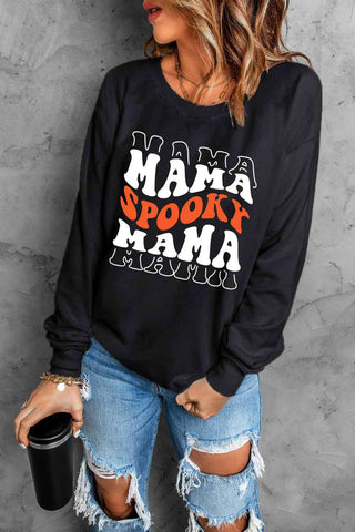 Shop Round Neck Long Sleeve SPOOKY MAMA Sweatshirt Now On Klozey Store - Trendy U.S. Premium Women Apparel & Accessories And Be Up-To-Fashion!