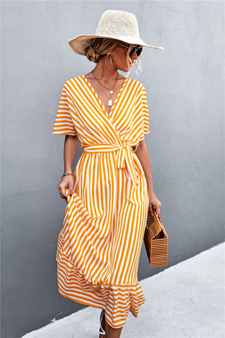 Shop Striped Tie Belt Midi Dress Now On Klozey Store - Trendy U.S. Premium Women Apparel & Accessories And Be Up-To-Fashion!