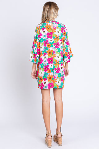 Shop GeeGee Full Size Floral Round Neck Lantern Sleeve Mini Dress Now On Klozey Store - Trendy U.S. Premium Women Apparel & Accessories And Be Up-To-Fashion!