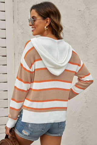 Shop Striped Drawstring Hooded Sweater Now On Klozey Store - U.S. Fashion And Be Up-To-Fashion!