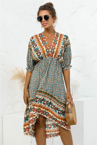 Shop Printed Bohemian V Neck Dress Now On Klozey Store - Trendy U.S. Premium Women Apparel & Accessories And Be Up-To-Fashion!