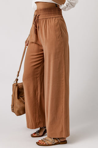Shop Drawstring Smocked Waist Wide Leg Pants Now On Klozey Store - Trendy U.S. Premium Women Apparel & Accessories And Be Up-To-Fashion!