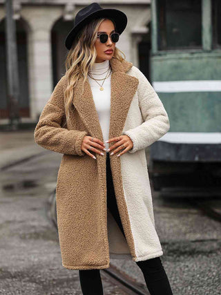 Shop Contrast Dropped Shoulder Sherpa Coat Now On Klozey Store - U.S. Fashion And Be Up-To-Fashion!