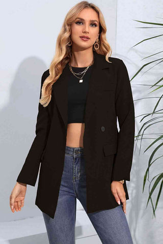 Shop Lapel Neck Long Sleeve Blazer with Pockets Now On Klozey Store - Trendy U.S. Premium Women Apparel & Accessories And Be Up-To-Fashion!