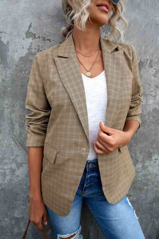 Shop Plaid Lapel Collar Button Cuff Blazer Now On Klozey Store - Trendy U.S. Premium Women Apparel & Accessories And Be Up-To-Fashion!