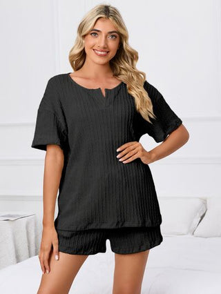 Shop Notched Short Sleeve and Shorts Lounge Set Now On Klozey Store - Trendy U.S. Premium Women Apparel & Accessories And Be Up-To-Fashion!