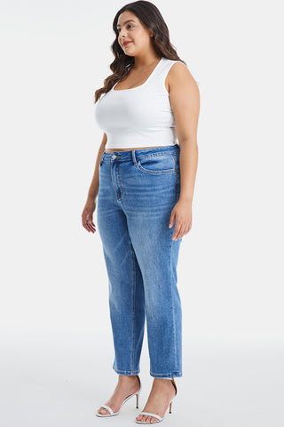 Shop BAYEAS Full Size High Waist Raw Hem Straight Jeans Now On Klozey Store - Trendy U.S. Premium Women Apparel & Accessories And Be Up-To-Fashion!
