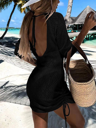 Shop Backless Openwork Drawstring Round Neck Cover Up Now On Klozey Store - Trendy U.S. Premium Women Apparel & Accessories And Be Up-To-Fashion!