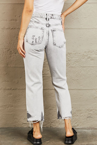 Shop BAYEAS Acid Wash Accent Cropped Mom Jeans Now On Klozey Store - Trendy U.S. Premium Women Apparel & Accessories And Be Up-To-Fashion!