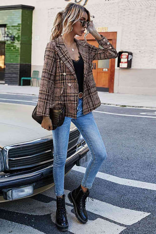 Shop Full Size Plaid Buttoned Blazer Now On Klozey Store - Trendy U.S. Premium Women Apparel & Accessories And Be Up-To-Fashion!
