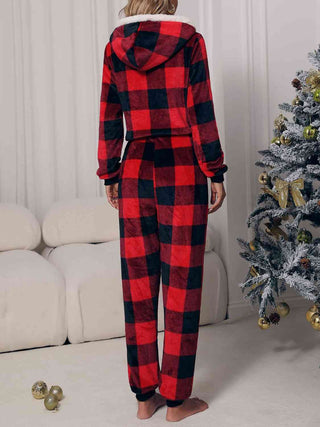 Shop Plaid Zip Front Long Sleeve Hooded Lounge Jumpsuit Now On Klozey Store - Trendy U.S. Premium Women Apparel & Accessories And Be Up-To-Fashion!