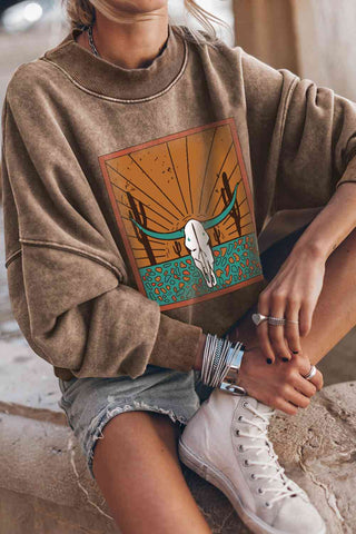 Shop Round Neck Dropped Shoulder Graphic Sweatshirt Now On Klozey Store - Trendy U.S. Premium Women Apparel & Accessories And Be Up-To-Fashion!