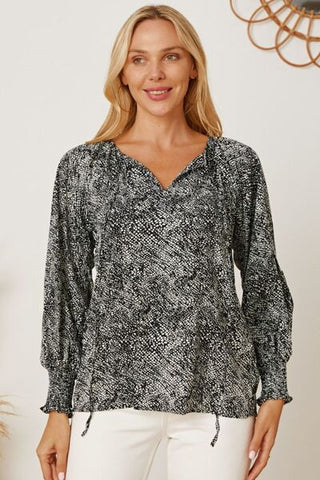 Shop Printed Tie Neck Lantern Sleeve Blouse Now On Klozey Store - U.S. Fashion And Be Up-To-Fashion!