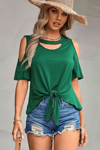 Shop Tied Cutout Cold-Shoulder Top Now On Klozey Store - Trendy U.S. Premium Women Apparel & Accessories And Be Up-To-Fashion!