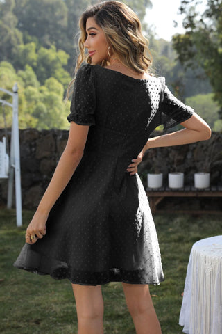 Shop Square Neck Swiss Dot Flounce Sleeve Dress Now On Klozey Store - Trendy U.S. Premium Women Apparel & Accessories And Be Up-To-Fashion!