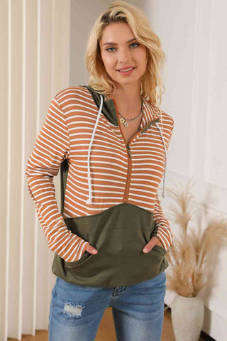 Shop Striped Color Block Drawstring Hoodie Now On Klozey Store - Trendy U.S. Premium Women Apparel & Accessories And Be Up-To-Fashion!