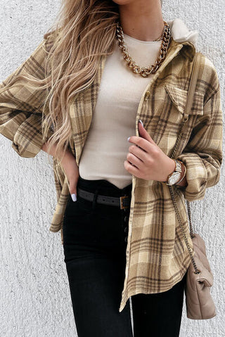 Shop Plaid Button Up Hooded Jacket with Pockets Now On Klozey Store - Trendy U.S. Premium Women Apparel & Accessories And Be Up-To-Fashion!