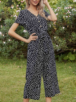 Shop Printed V-Neck Short Sleeve Jumpsuit Now On Klozey Store - Trendy U.S. Premium Women Apparel & Accessories And Be Up-To-Fashion!