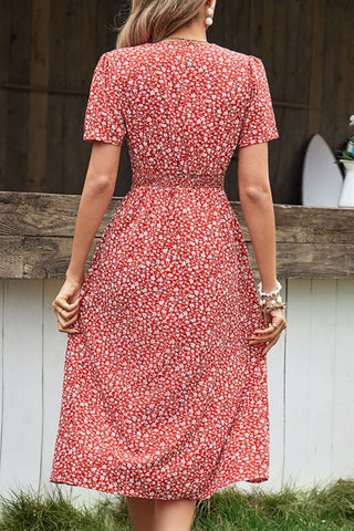Shop Ditsy Floral Button Front Tied Puff Sleeve Dress Now On Klozey Store - U.S. Fashion And Be Up-To-Fashion!