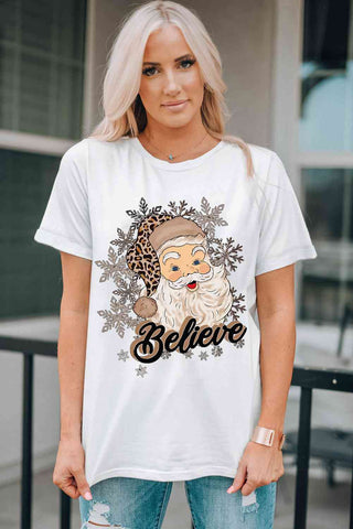 Shop BELIEVE Santa Graphic T-Shirt Now On Klozey Store - Trendy U.S. Premium Women Apparel & Accessories And Be Up-To-Fashion!