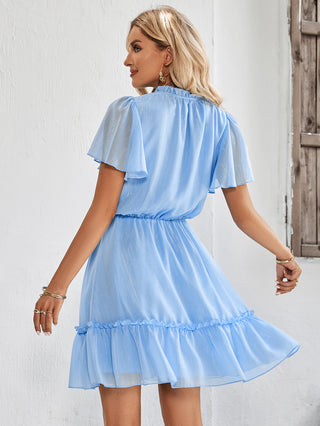 Shop Frill Trim Tie Neck Flutter Sleeve Dress Now On Klozey Store - U.S. Fashion And Be Up-To-Fashion!