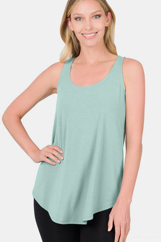 Shop Zenana Round Neck Curved Hem Tank Now On Klozey Store - Trendy U.S. Premium Women Apparel & Accessories And Be Up-To-Fashion!