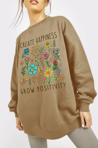Shop Simply Love Full Size CREATE HAPPINESS GROW POSITIVITY Graphic Sweatshirt Now On Klozey Store - Trendy U.S. Premium Women Apparel & Accessories And Be Up-To-Fashion!