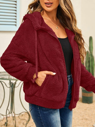Shop Drawstring Zip Up Hooded Plush Jacket Now On Klozey Store - Trendy U.S. Premium Women Apparel & Accessories And Be Up-To-Fashion!
