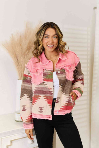 Shop Geometric Raw Hem Denim Jacket Now On Klozey Store - Trendy U.S. Premium Women Apparel & Accessories And Be Up-To-Fashion!