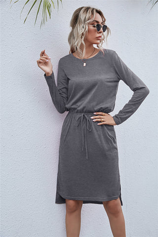 Shop Round Neck Side Slit Dress Now On Klozey Store - U.S. Fashion And Be Up-To-Fashion!