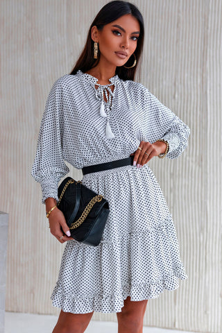 Shop Polka Dot Tassel Tie Ruffle Hem Dress Now On Klozey Store - Trendy U.S. Premium Women Apparel & Accessories And Be Up-To-Fashion!