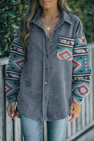 Shop Geometric Button Up Dropped Shoulder Jacket Now On Klozey Store - Trendy U.S. Premium Women Apparel & Accessories And Be Up-To-Fashion!