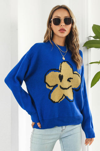 Shop Flower Graphic Drop Shoulder Sweater Now On Klozey Store - Trendy U.S. Premium Women Apparel & Accessories And Be Up-To-Fashion!