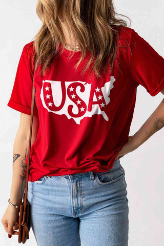 Shop USA Graphic Round Neck T-Shirt Now On Klozey Store - Trendy U.S. Premium Women Apparel & Accessories And Be Up-To-Fashion!