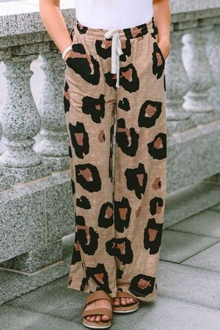 Shop Leopard Drawstring Wide Leg Pants with Pockets Now On Klozey Store - Trendy U.S. Premium Women Apparel & Accessories And Be Up-To-Fashion!