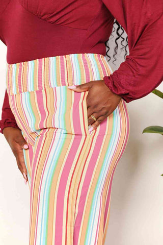 Shop Double Take Striped Smocked Waist Pants with Pockets Now On Klozey Store - Trendy U.S. Premium Women Apparel & Accessories And Be Up-To-Fashion!