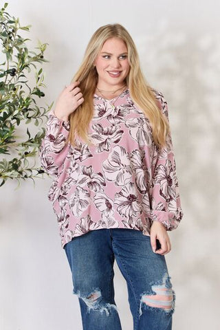 Shop Heimish Full Size Floral V-Neck Balloon Sleeve Blouse Now On Klozey Store - Trendy U.S. Premium Women Apparel & Accessories And Be Up-To-Fashion!