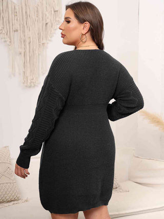 Shop Plus Size Dropped Shoulder Long Sleeve Knit Mini Dress Now On Klozey Store - Trendy U.S. Premium Women Apparel & Accessories And Be Up-To-Fashion!