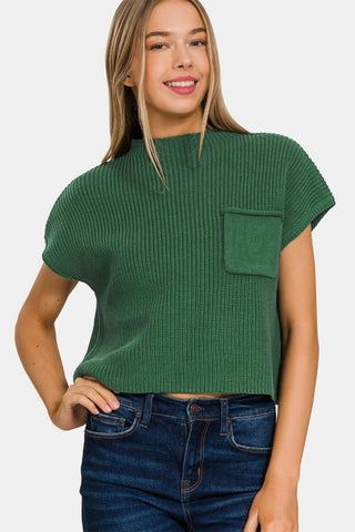 Shop Zenana Mock Neck Short Sleeve Cropped Sweater Now On Klozey Store - Trendy U.S. Premium Women Apparel & Accessories And Be Up-To-Fashion!