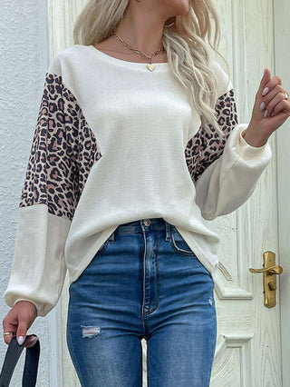 Shop Leopard Color Block Waffle Knit Top Now On Klozey Store - Trendy U.S. Premium Women Apparel & Accessories And Be Up-To-Fashion!