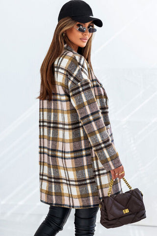 Shop Plaid Longline Jacket with Pockets Now On Klozey Store - U.S. Fashion And Be Up-To-Fashion!
