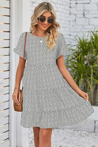 Shop Polka Dot Round Neck Tiered Dress Now On Klozey Store - Trendy U.S. Premium Women Apparel & Accessories And Be Up-To-Fashion!