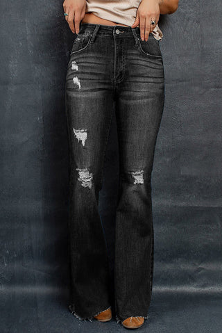 Shop Distressed Raw Hem Flare Jeans Now On Klozey Store - Trendy U.S. Premium Women Apparel & Accessories And Be Up-To-Fashion!