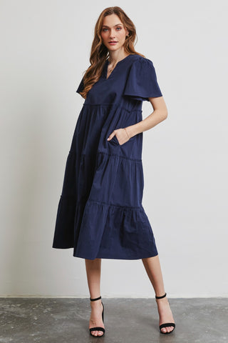 Shop HEYSON Full Size Cotton Poplin Ruffled Tiered Midi Dress Now On Klozey Store - Trendy U.S. Premium Women Apparel & Accessories And Be Up-To-Fashion!