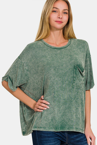 Shop Zenana Ribbed Round Neck Drop Shoulder T-Shirt Now On Klozey Store - Trendy U.S. Premium Women Apparel & Accessories And Be Up-To-Fashion!