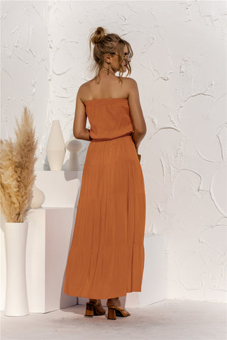 Shop Strapless Tie Waist Tiered Maxi Dress Now On Klozey Store - Trendy U.S. Premium Women Apparel & Accessories And Be Up-To-Fashion!