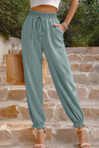 Shop Textured Smocked Waist Pants with Pockets Now On Klozey Store - Trendy U.S. Premium Women Apparel & Accessories And Be Up-To-Fashion!