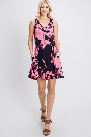 Shop Heimish Full Size Floral V-Neck Tank Dress with Pockets Now On Klozey Store - Trendy U.S. Premium Women Apparel & Accessories And Be Up-To-Fashion!