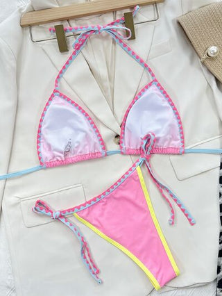 Shop Contrast Trim Halter Neck Bikini Set Now On Klozey Store - Trendy U.S. Premium Women Apparel & Accessories And Be Up-To-Fashion!